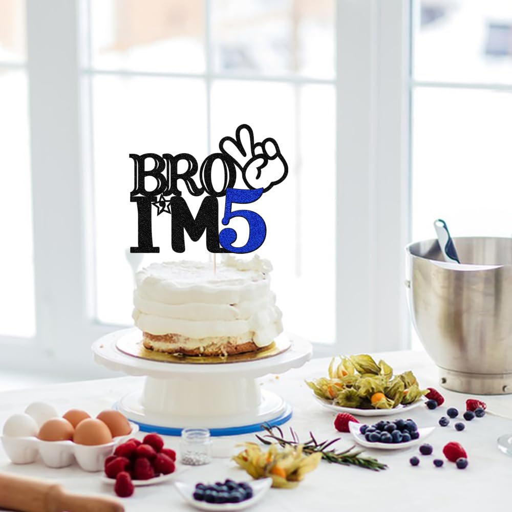 Bro I'M 5 Cake Topper- 5Th Birthday Cake Picks, Officially Teenager Cake Topper, Boy 5Th Birthday Cake Decorations - 5 Years Old