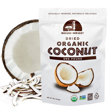 Mavuno Harvest Coconut Chips Dried Fruit Snack | Unsweetened Organic Dried Coconut Strips | Gluten Free Snack | Healthy Snacks For Kids & Adults | Vegan, Non Gmo, Direct Trade | 1 Pound Resealable Bag