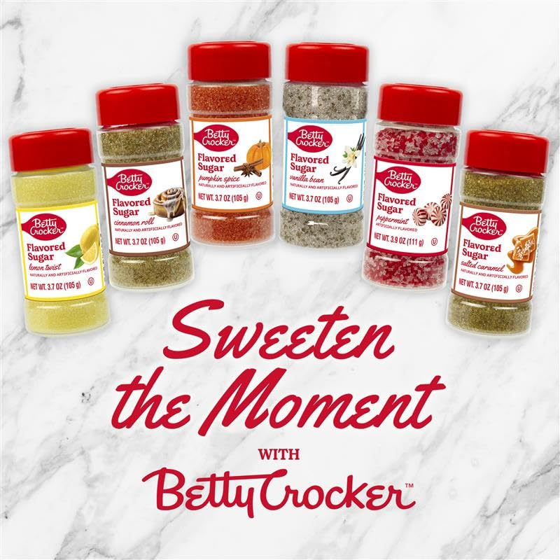 Betty Crocker Peppermint Candy Cane Flavored Sugar - Holiday Finishing Sugar Topping For Hot Chocolate Chocolate Fudge Drinks and more 3.9 oz