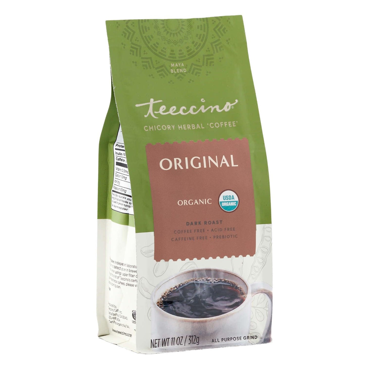 Teeccino Chicory Coffee Alternative 11 Ounce - Oriflavor Blendal Herbal Coffee Ground Herbal Coffee Thats Prebiotic Energy Blend-Free & Acid Free Dark Roast