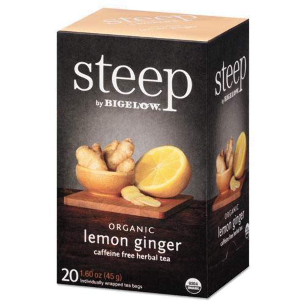 Bigelow Tea Steep Lemon Ginger Organic Herbal Tea, 20 Count, 1.55oz (43g), Paper Packaging