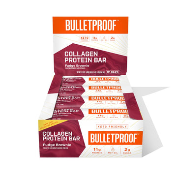Bulletproof Fudge Brownie Collagen Protein Bars, Pack of 12, Keto-Friendly Snack with MCT Oil