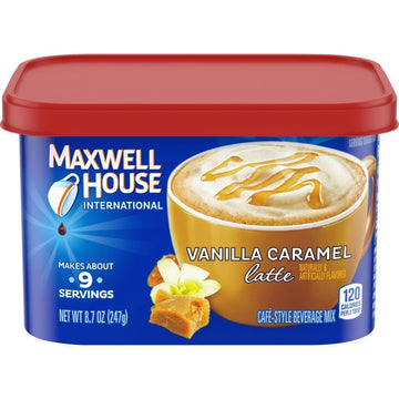Maxwell House Vanilla Caramel Latte Mix, 8.7 Oz + Suisse Mocha Decaf Instant Coffee, 4.4 Oz, (Variety Pack)