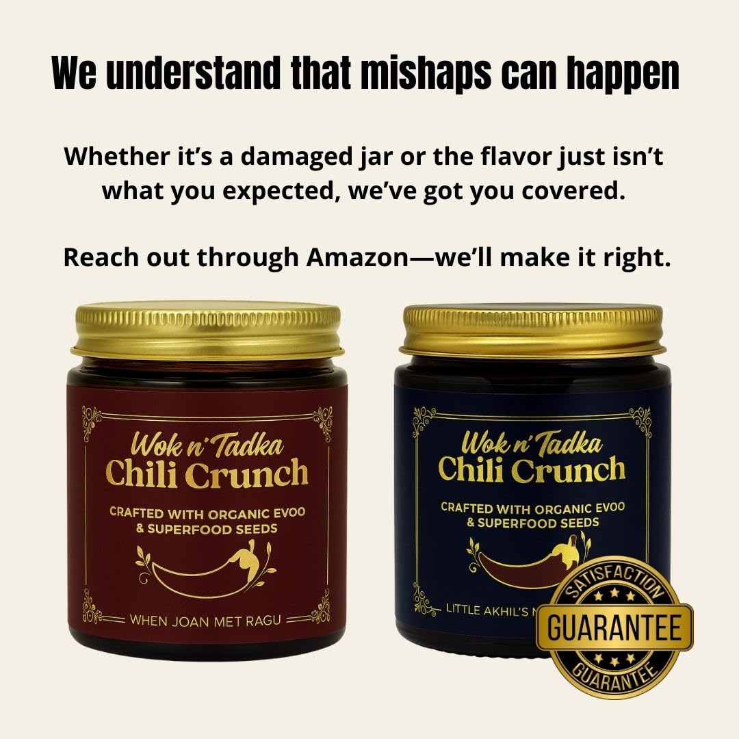 Wok n Tadka Healthy & Flavorful Chili Crunch Condiment 6oz (Crafted with Organic EVOO & Superfood Seeds) No Added Sugar, No MS