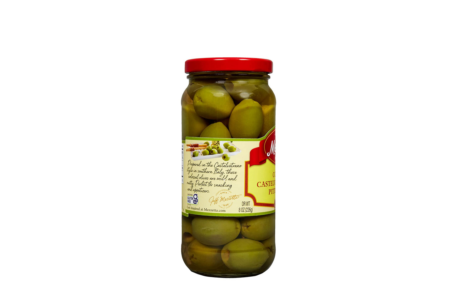 Mezzetta Colossal Castelvetrano Style Pitted Olives | Non-Gmo, Gluten Free, Keto | 8 Ounce Drained Weight Jar (Pack Of 6)