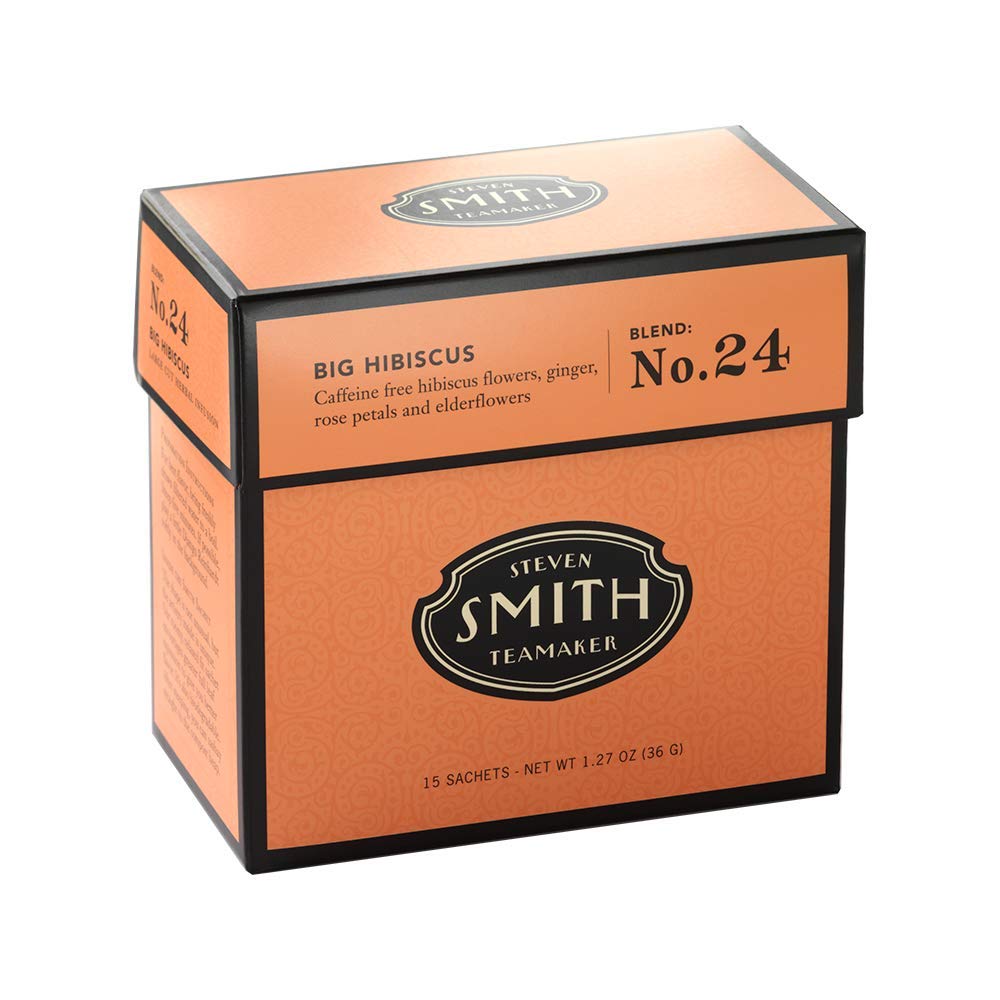 Smith Teamaker | Big Hibiscus No. 24 - Hibiscus Flavor Blendger Rose Petals & Elderflowers | Sugar-Free Non-Gmo Plant Based Energy Blend-Free Hibiscus Blend (15 Sachets 1.27Oz Each)