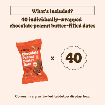 Realsy Medjool Dates, Organic Chocolate Peanut Butter, Gluten-Free, Vegan, No Sugar Added, Single Wrapped (40 ct)