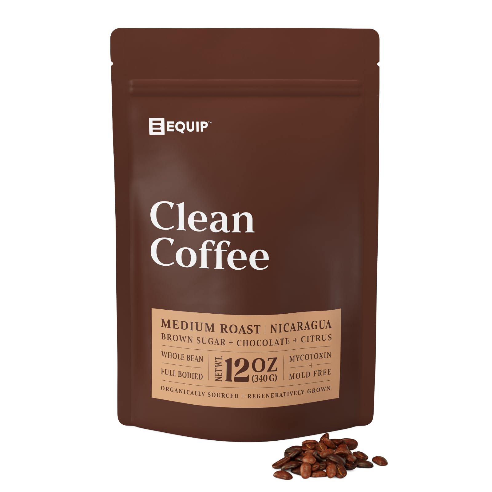 Equip Foods Clean Coffee | Gold Standard, Certified Organic, Fair Trade, Regenerative | Medium Roast, Whole Bean, Nicaragua | Br