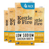 Kettle & Fire Low Sodium Chicken Broth, Organic Cooking Stock, 32 Fl Oz, Pack of 4