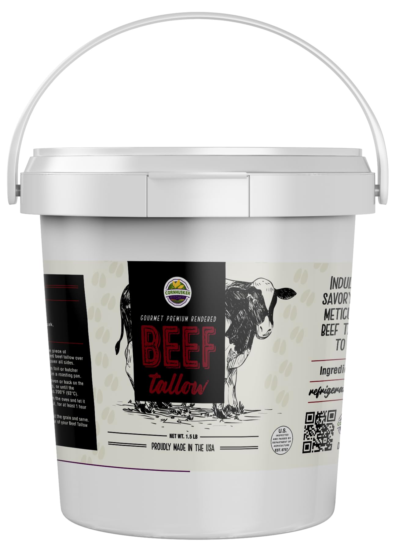 Cornhusker Kitchen Beef Tallow - Grass Fed Beef Tallow (1.5 Pound Tubs)