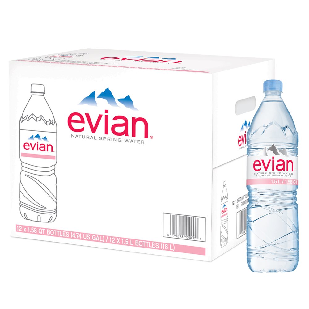 Evian Natural Spring Water 1.5 Liter / 50.7 Oz Bottles - Pack Of 12