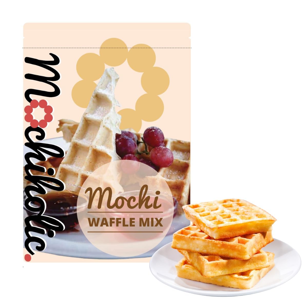 Mochi Waffle Mix Original Recipe - Rice Flour, Low Calories And Sugar - Essential Nutrients - 12 Oz Healthy Daily Snacks By Moch