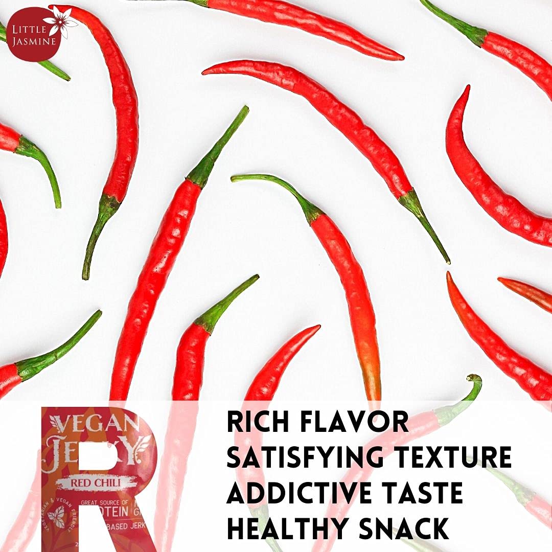 Little Jasmine Vegan Jerky, Red Chili Flavor, Plant Based Protein, Vegetarian Food, 7.5 Oz