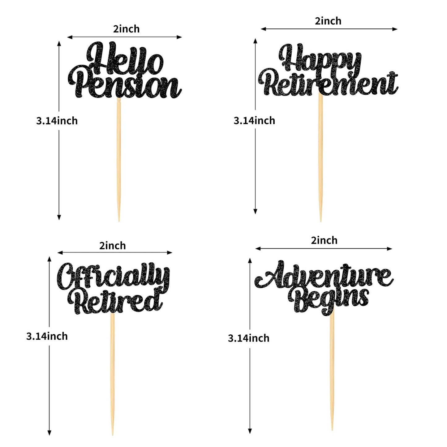 48 Pieces Happy Retirement Cupcake Toppers, Officially Retired Hello Pension Adventure Begins Cupake Picks For Farewell Party Supplies Decor(Black)