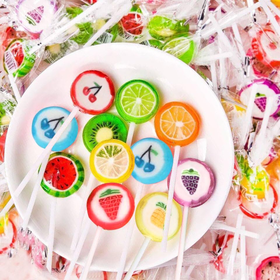 Fruit Lollipops Bulk 1 Lb Bag Of Individually Wrapped Suckers - Fruit Slices Candy - Hard Candies Assortment - Great For Candy B