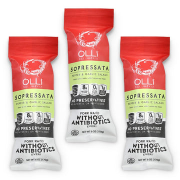 Olli Salumeria, Preservative - Free Salami Chub, Sopressata - with Whole Black Peppercorn and Garlic (6 oz Chub, 3 Pack)