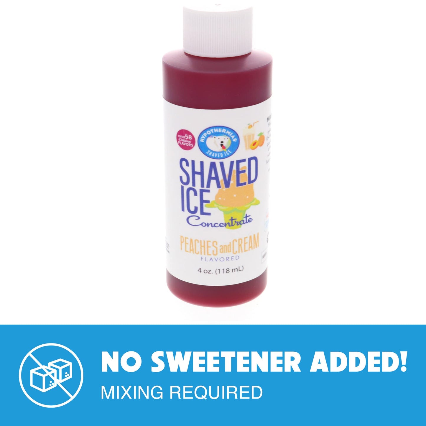 Hypothermias Shaved Ice And Snow Cone Syrup Unsweetened Flavor Concentrate - 4 Fl Oz - Makes 1 Gallon Of Ready To Use Syrup - Pe