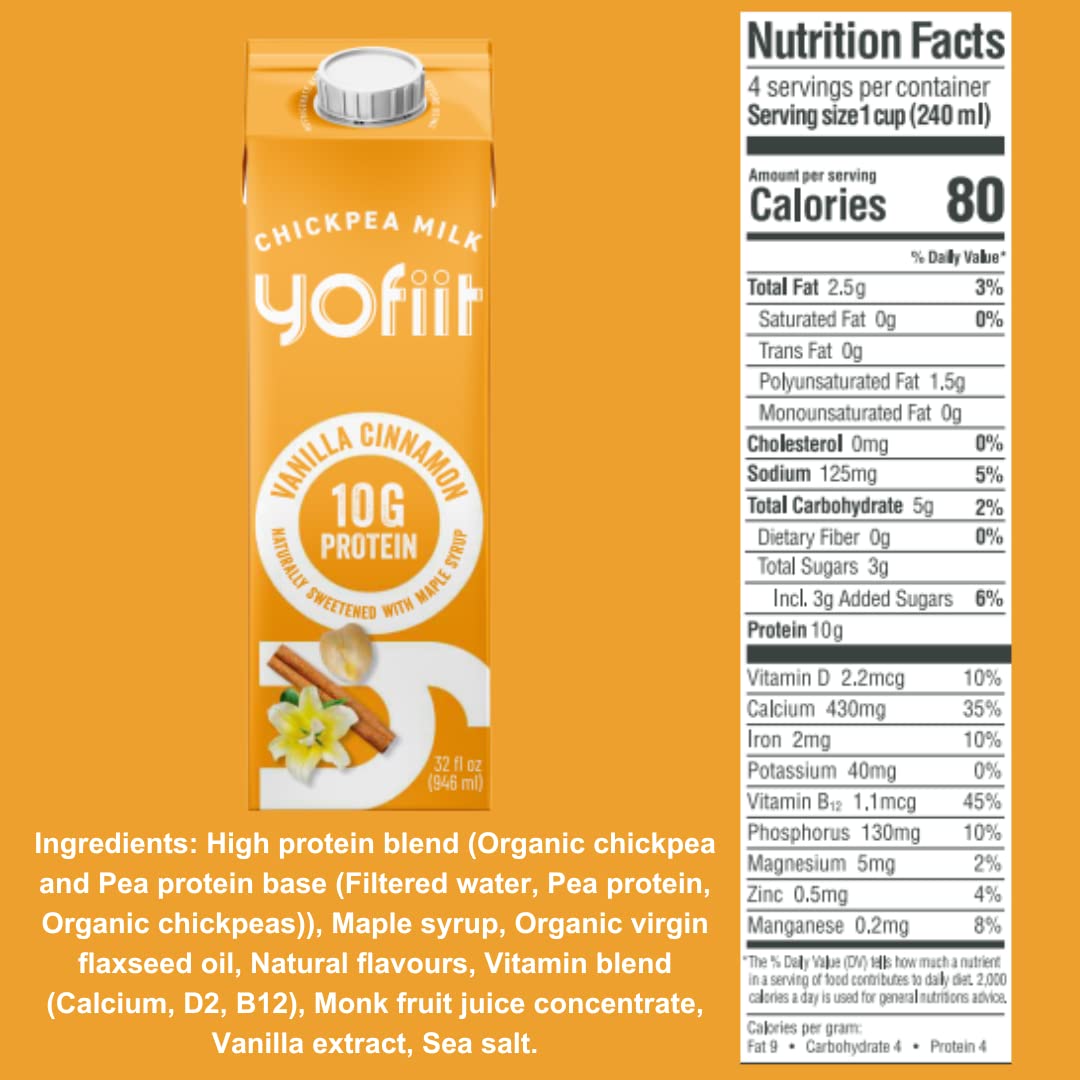 Yofiit Vanilla Cinnamon Plant Based Milk With Pea Protein And Flax - More Protein Than Almond Milk - Non Dairy Coffee Creamer, V