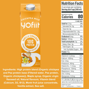 Yofiit Vanilla Cinnamon Plant Based Milk With Pea Protein And Flax - More Protein Than Almond Milk - Non Dairy Coffee Creamer, V