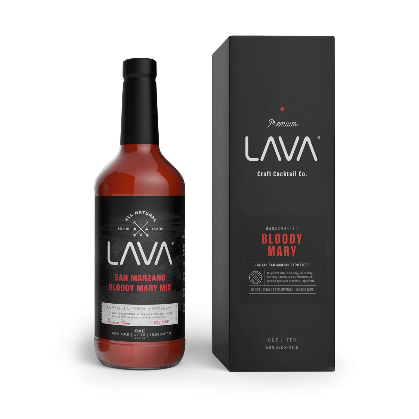 LAVA Premium Bloody Mary Mix - Italian San Marzano Tomatoes, Vegan, 33.8 Fl Oz Glass Bottle