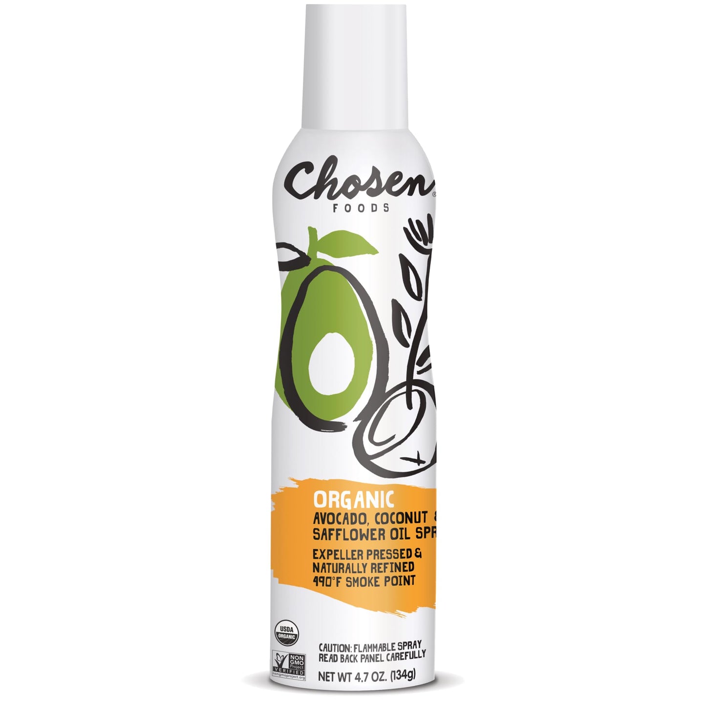 Chosen Foods Chosen Blend Oil Spray 4.7 oz., Non-GMO, 490 F Smoke Point, Propellant-Free, Air Pressure Only for High-Heat Cookin