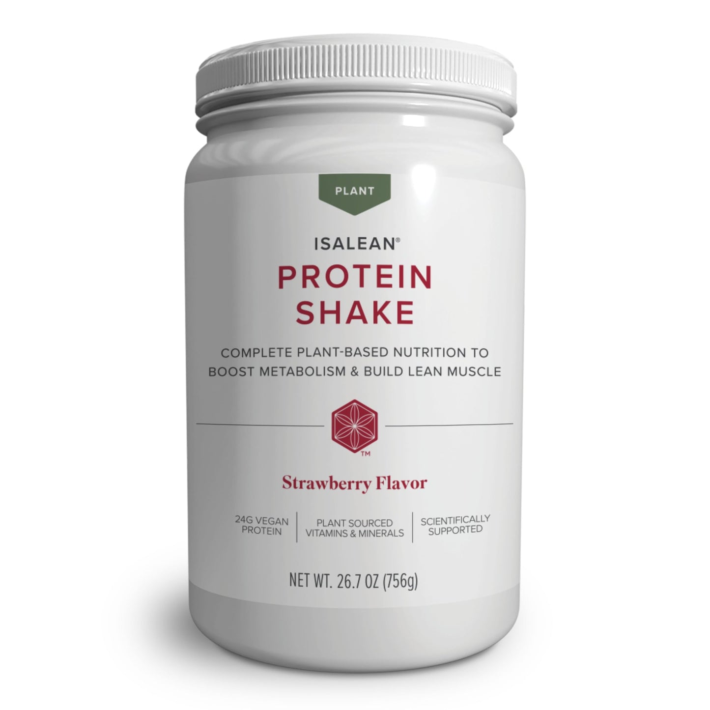 Isagenix Plant-Based IsaLean Protein Shake - Gluten & Soy Free - Strawberry - 26.7 oz (14 Servings)