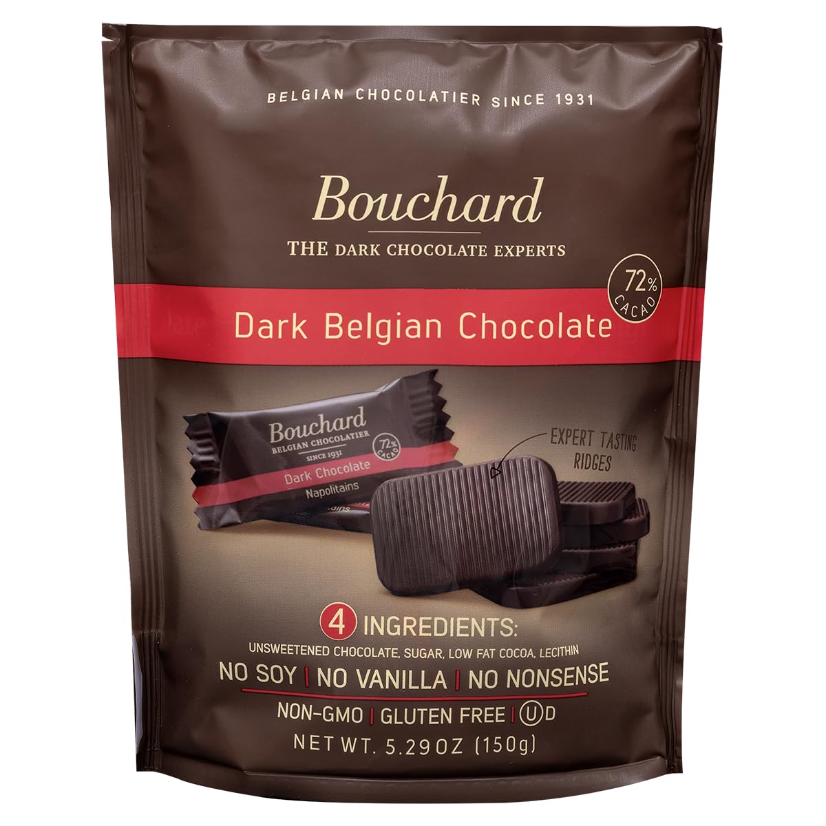 Bouchard Top-Grade Belgian Dark Chocolate With 72% Cacao (5.29 Oz / 150G) (Pack Of 3)