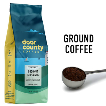 Door County Coffee Coconut Cupcakes Flavored Coffee Ground | 10 Oz Bag | Flavored Ground Coffee Medium Roast | 100% Specialty Arabica Coffee Ground | Flavored Gourmet Coffee | Coconut Cupcakes Coffee
