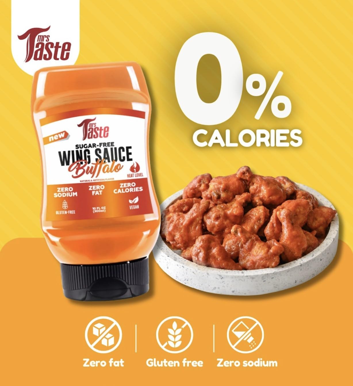 Mrs Taste Sugar Free Buffalo Wing Sauce, Zero Calories, Keto Friendly, Single Size