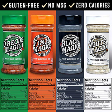 Mis Rubins Magic Seasoning Variety Pack - Black Magic, White Magic, Creole Magic, Fish Seasoning | Gourmet Spices Gift Set | All