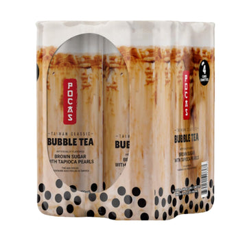 Pocas Bubble Tea with Tapioca Pearls, (Pack of 4, 16.5 oz), Asian Drinks, Refreshing Milk Tea with Boba Pearls (Brown Sugar)