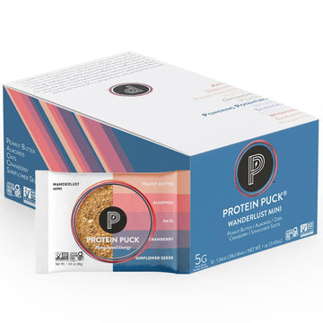 Protein Puck Mini Protein Bars, Wanderlust, Case Of 12 - High Protein Snacks With 6 Grams Of Vegan Protein - Gluten-Free, Non-Da
