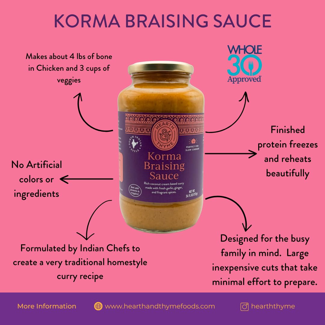 Hearth&Thyme Traditional Indian Curry Korma Braising Sauce 22.5 Oz Made With Fragrant Spices And Fresh Garlic And Ginger. Not An