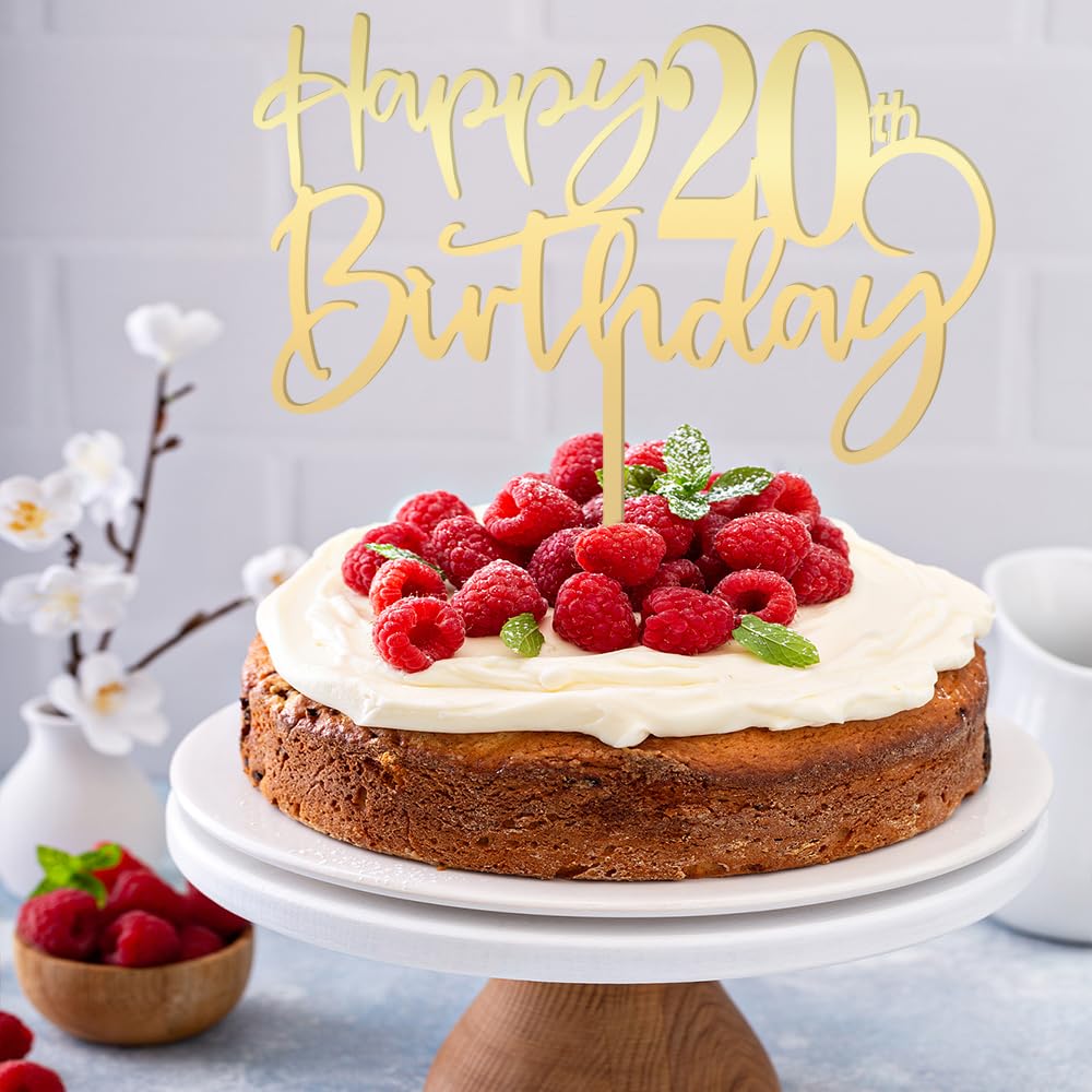 Happy 20Th Birthday Cake Topper - Mirrored Gold Acrylic, Party Decorations