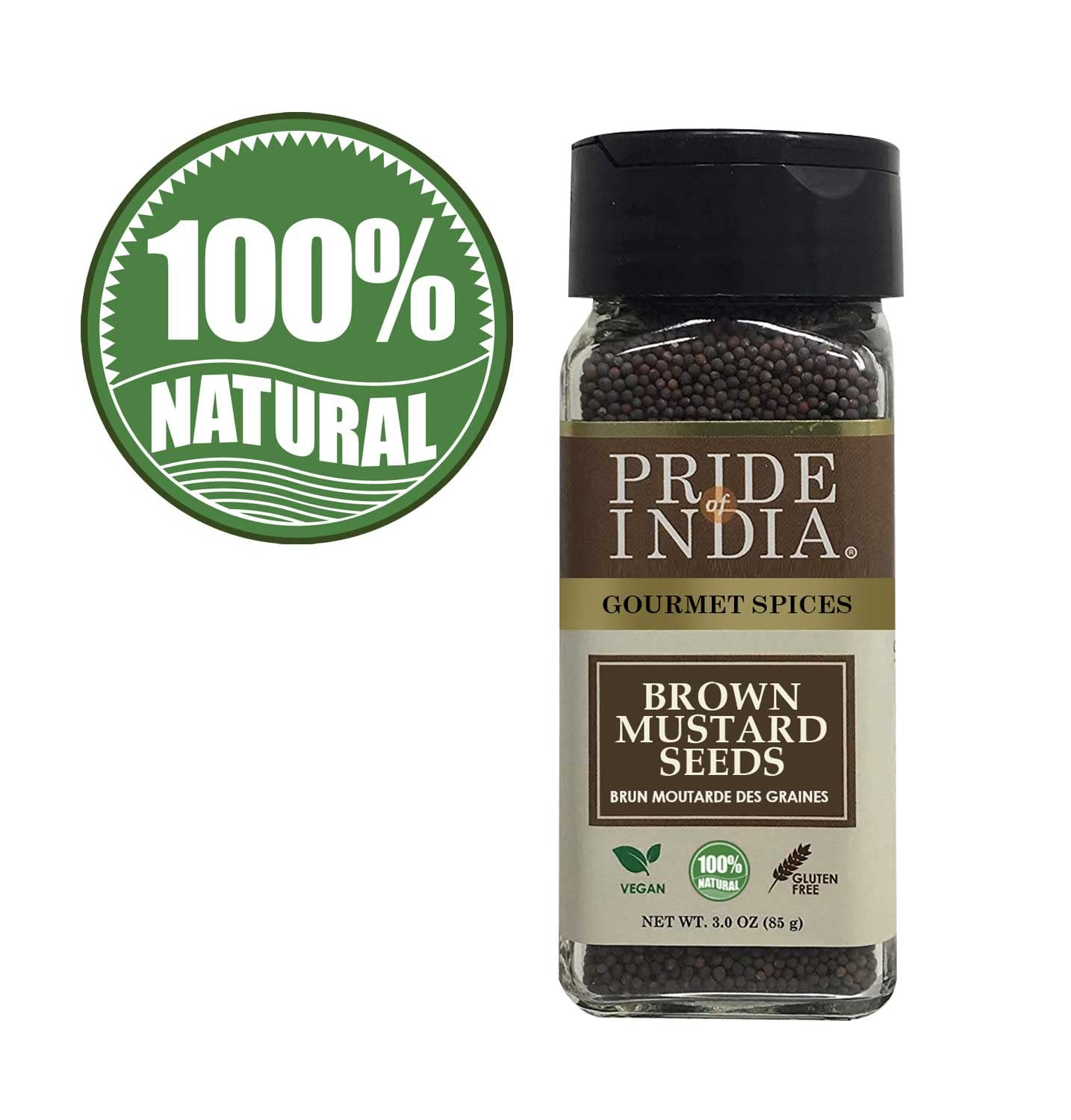 Pride of India - Brown Mustard Seed Whole - Gourmet Indian Spice - Hot & Spicy Flavor - Ideal seasoning for sauces/dips/spice bl
