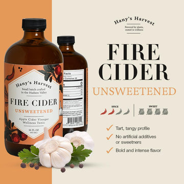 Hanys Harvest Fire Cider Tonic, Unsweetened, 32 Fl Oz, All Natural, Gluten-Free, Recyclable Bottle