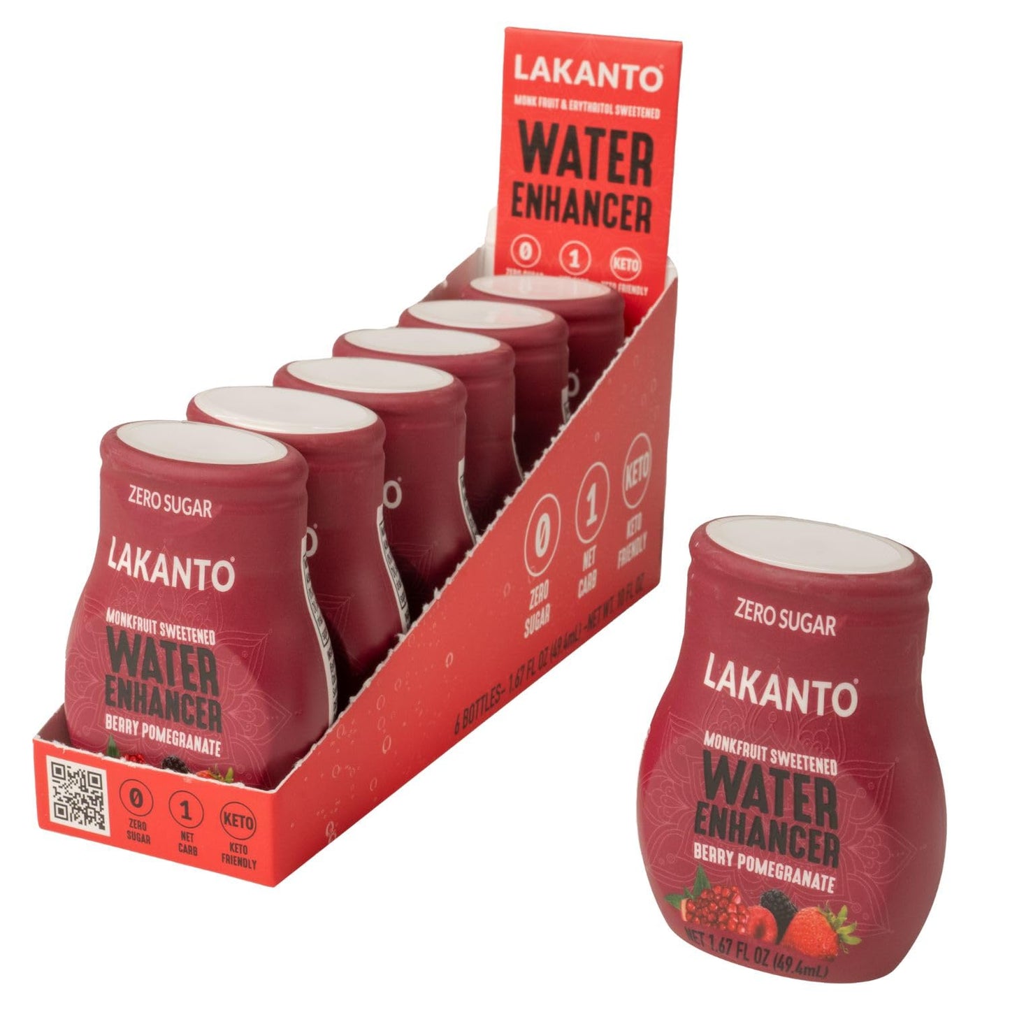 Lakanto Sugar Free Water Enhancer - Sweetened With Monk Fruit Sweetener And Erythritol, On The Go Liquid H2O Hydration, Zero Sugar, Naturally Flavored - Berry Pomegranate (1.67 Fl Oz - Pack Of 6)