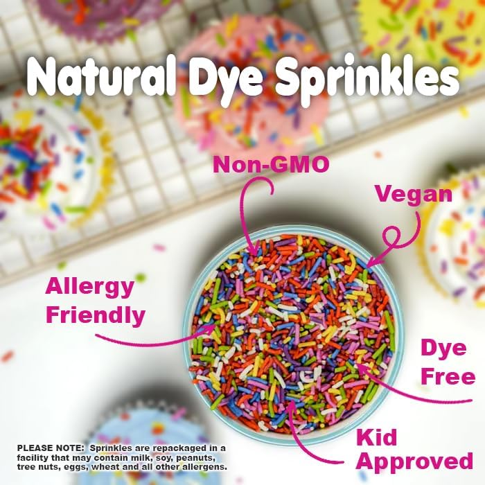 Dye Free Sprinkles - 2.2 Pounds - Rainbow Sprinkles for Ice Cream - Vegan, No Artificial Dyes - Bulk Sprinkles - Non-GMO Cupcake