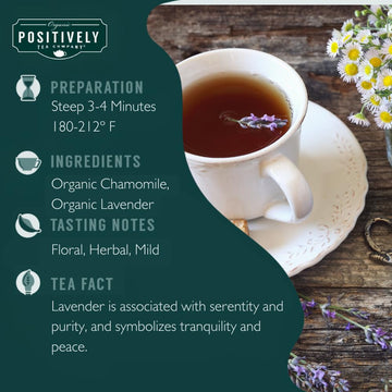 Organic Positively Tea Company, Lavender Chamomile, Herbal Tea, Loose Leaf, 16 Ounce