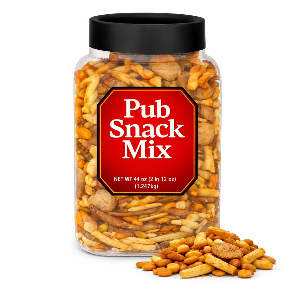 Pub Snack Mix Crunch Assortment 44 Oz Party Size Savory Snack - Honey Mustard Cheddar Cheese Pretzel Sesame Chips Rice Cracker N