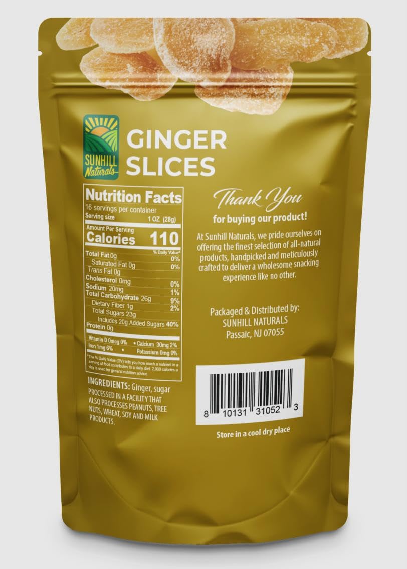 Sunhill Naturals Crystalized Ginger Slices | Sweet & Spicy Dried Ginger | 18.29 cm x 6.00 cm x 25.91 cm