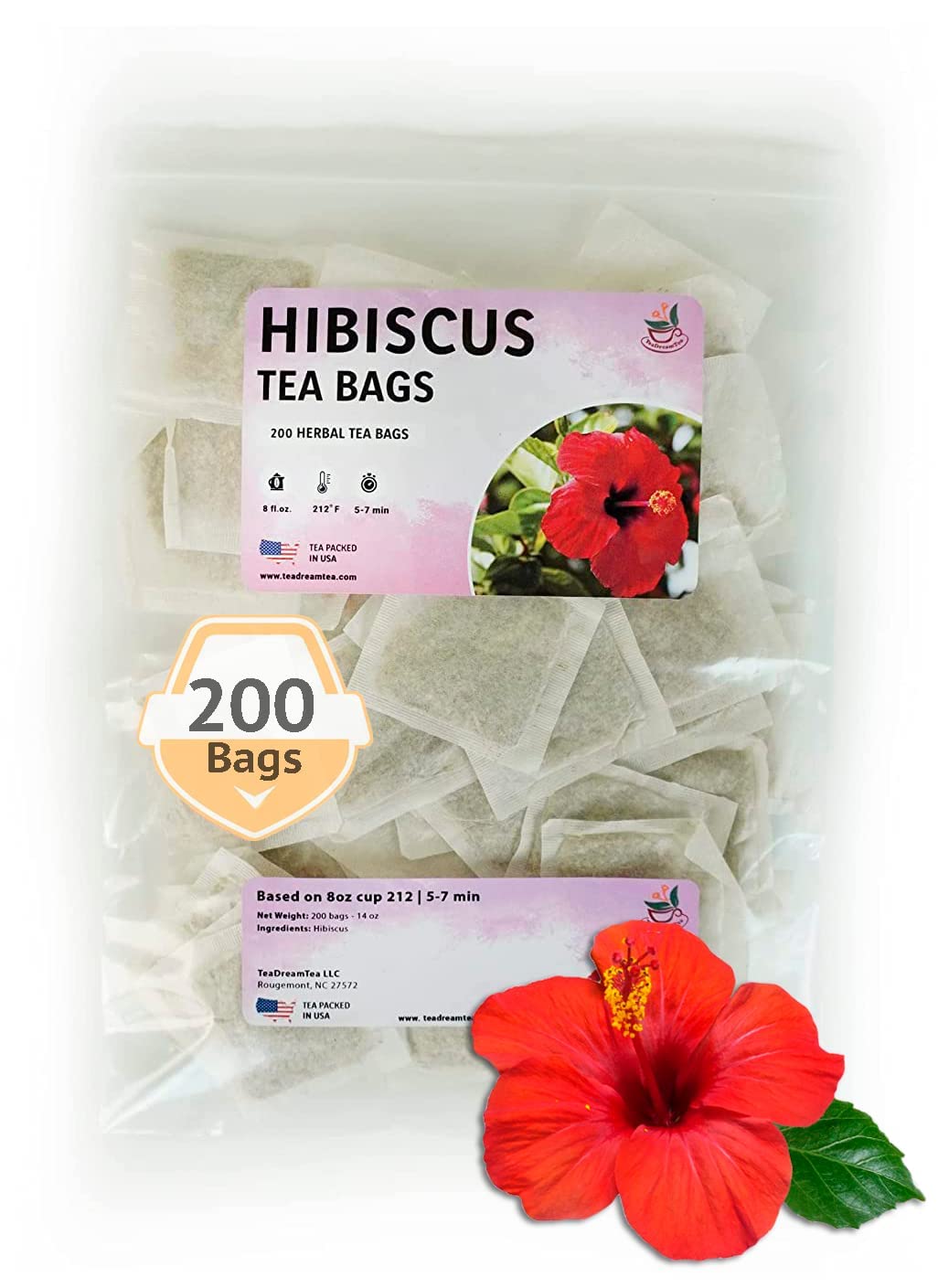 Teadreamtea Hibiscus Tea Bags 200 Bleach-Free Tea Bags Energy Blend Free Dried Hibiscus Flowers Hibiscus Flower Tea Dried Flower Tea Brew Hot Or Iced Herbal Hibiscus Tea 200 Count (Pack Of 1)