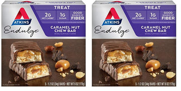 Atkins Endulge Caramel Nut Chew Bar, Dessert Favorite, 1G Sugar, Good Source Of Fiber, 5 Count (Pack Of 2)