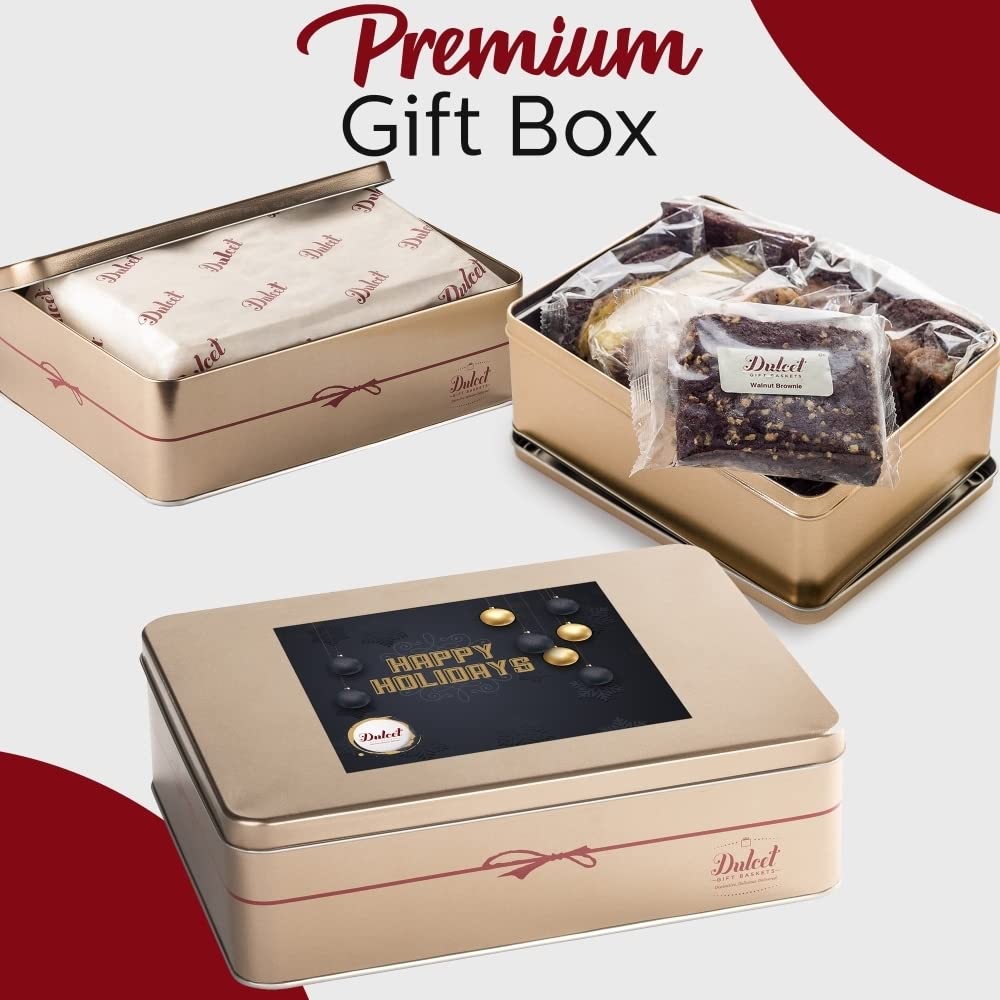Dulcet Gift Baskets Sweets Sampler Gift Tin with Fresh Baked Pastries and Brownies for Holidays and Gatherings