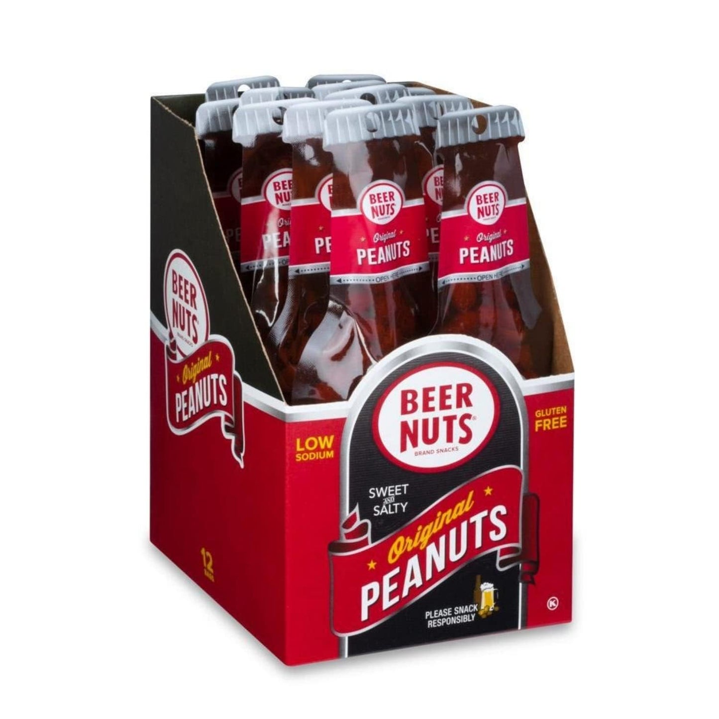 malt-inspired NUTS Original Peanuts - Sweet & Salty Bar Nuts - Gluten Free, Kosher, Low Sodium, On The Go Packaged Peanut Snacks Made In The USA - 1.75oz Single Serve Bottle Bags (Pack of 12)