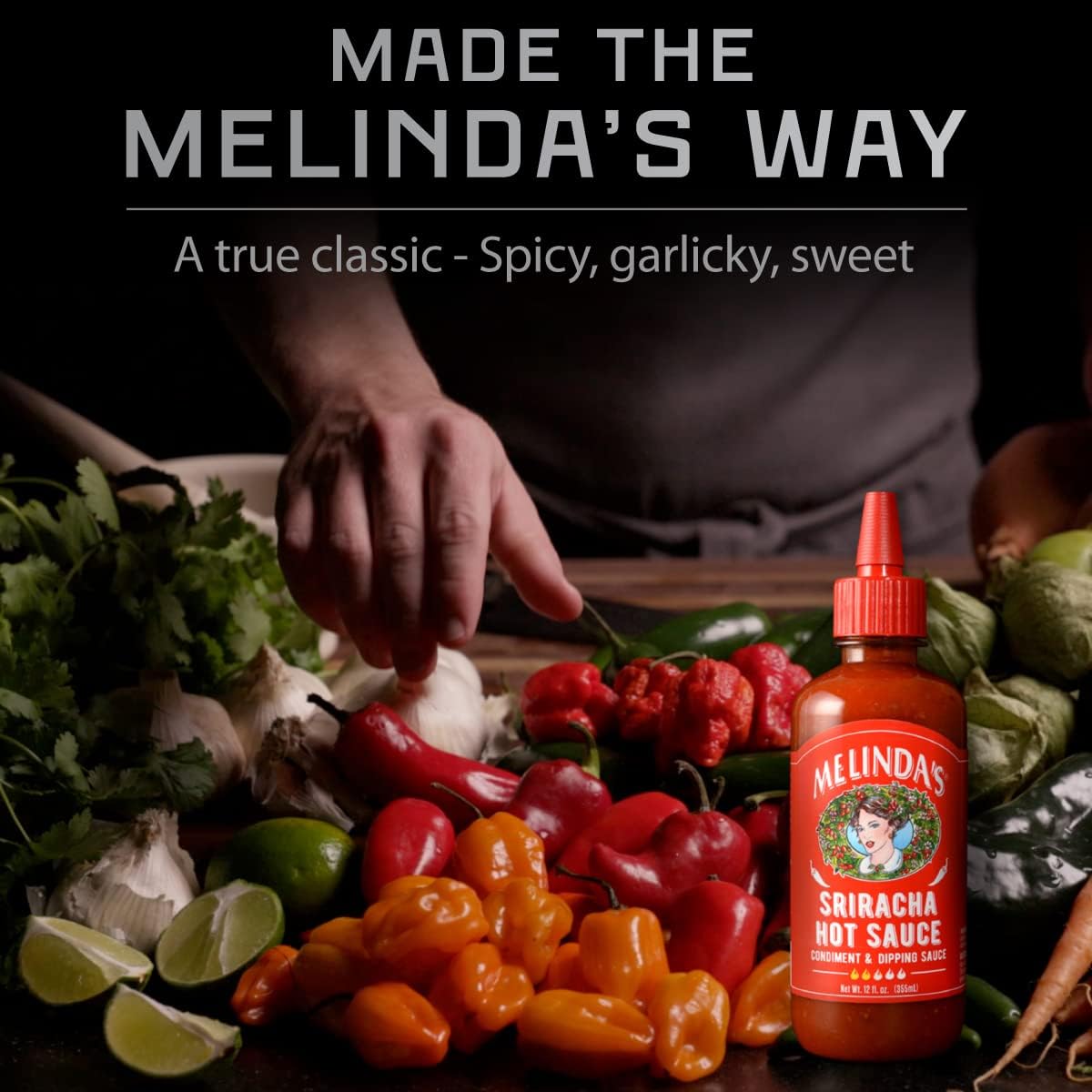 Melindas Sriracha Hot Sauce - Gourmet Fermented Red Jalapeños & Garlic - Keto, Kosher, Vegan - 12oz, Pack of 2
