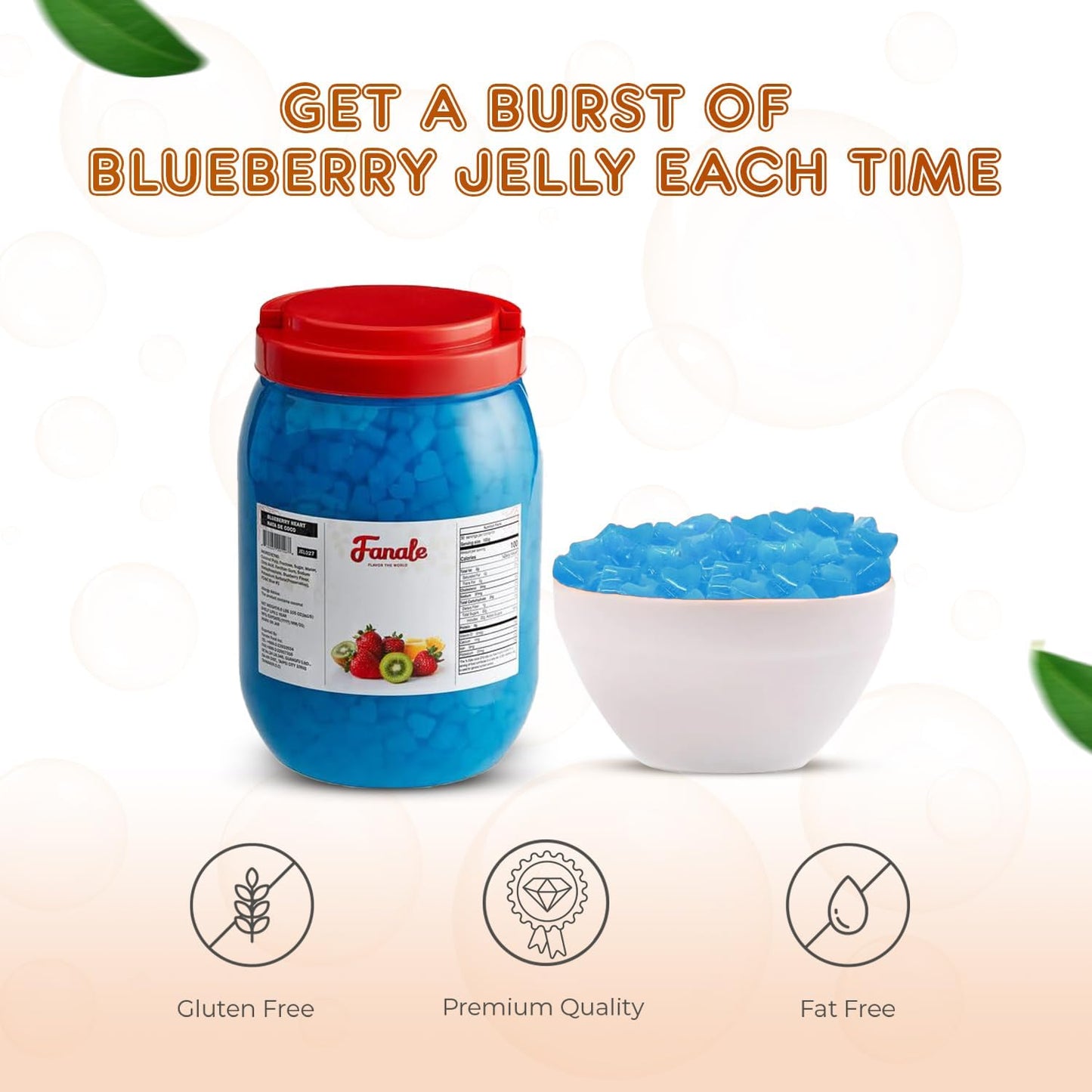 New Fanale Coconut Jelly Topping Nata De Coco For Boba Tea | Ice Cream | Yogurt | Smoothie | Milk Tea | Desserts (Blueberry Hear