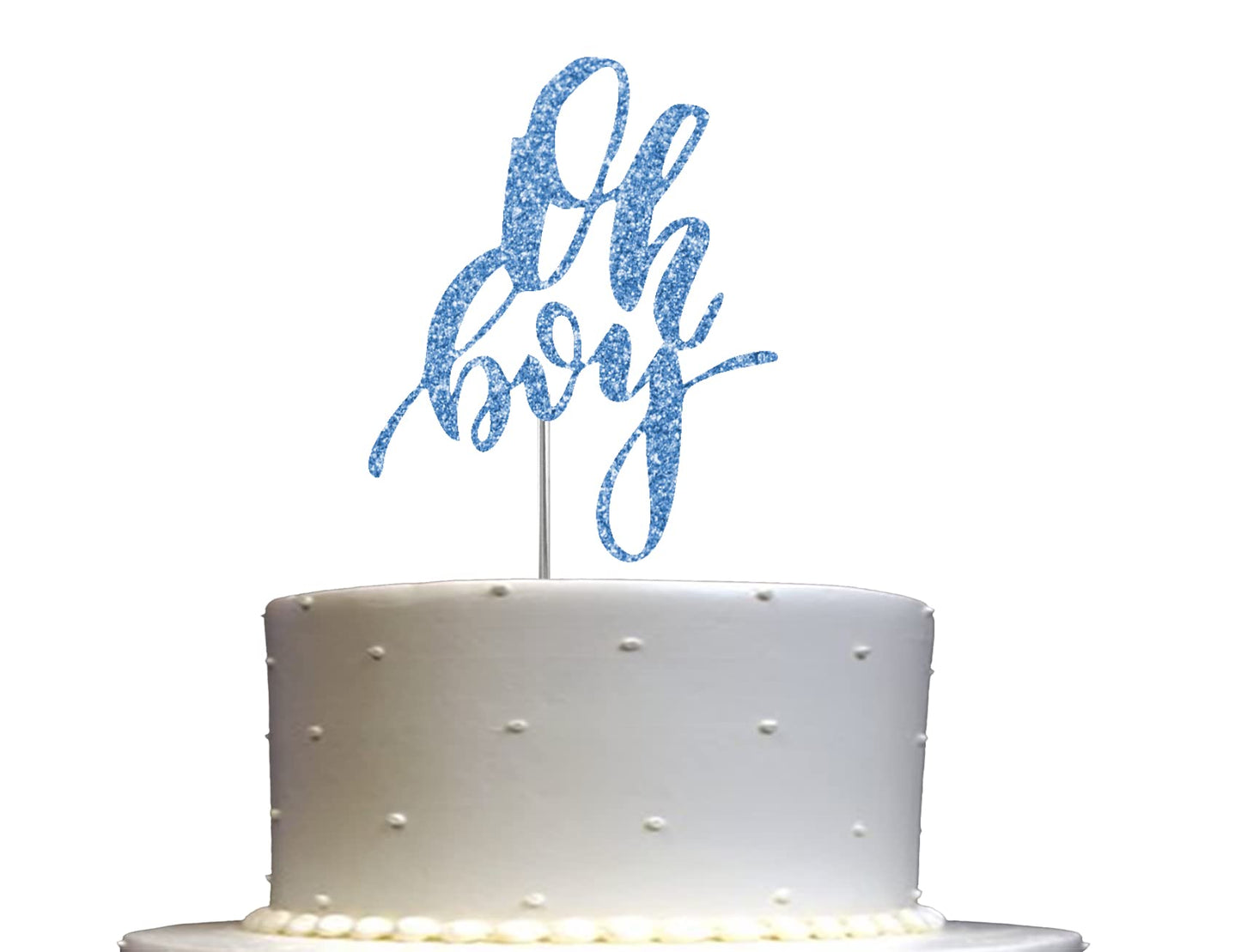 Oh Boy Cake Topper Blue Glitter Baby Shower Party Decoration Top-Grade Quality Sturdy Doubled Sided Glitter Acrylic Stick. Made In Usa