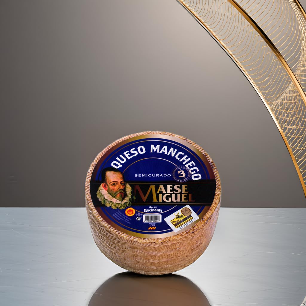 Maese Miguel Manchego Cheese Whole Wheel - Authentic Spanish Sheeps Milk - Approx. 7 lbs - Large Size
