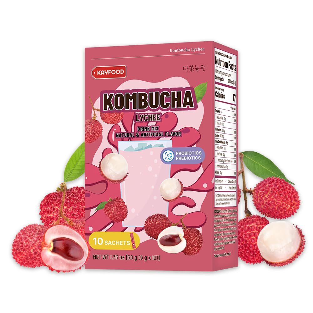 KAYFOOD-Kombucha-Lychee-Garden-Daily Zero Sugar, Diet, Gut Healthy Sparkling Beverage, Fermented Korean Drinks for Iced Tea Hot